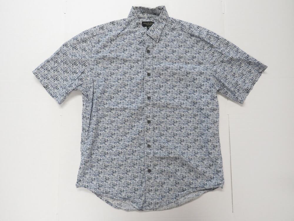 100% Cotton Pronto Uomo Men's Medium Button Up S/S Blue White Collar Summer